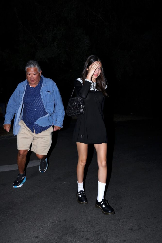 Olivia Rodrigo Sheer Black Mini Dress Legs