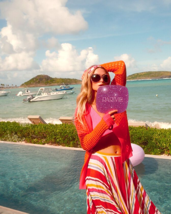 Paris Hilton Sexy Cleavage Pink Bikini Beach Body