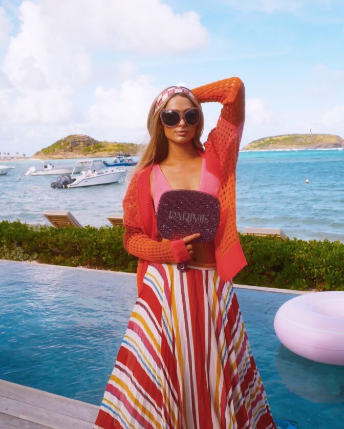 Paris Hilton Sexy Cleavage Pink Bikini Beach Body