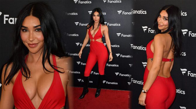 Chantel Jeffries Rocks Insane Cleavage and Curves in Fiery Red at Super Bowl 2026