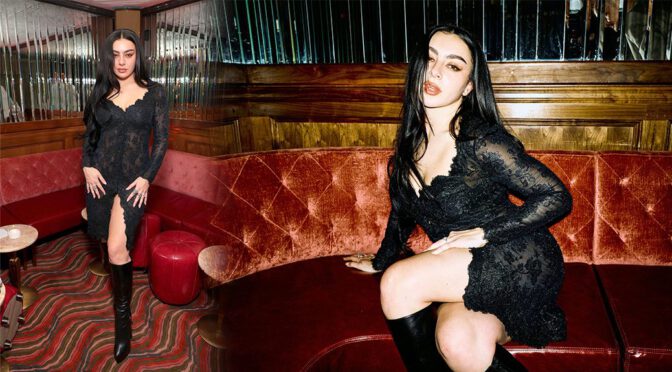 Charli XCX Busts Out in Sheer Lace Slit Dress