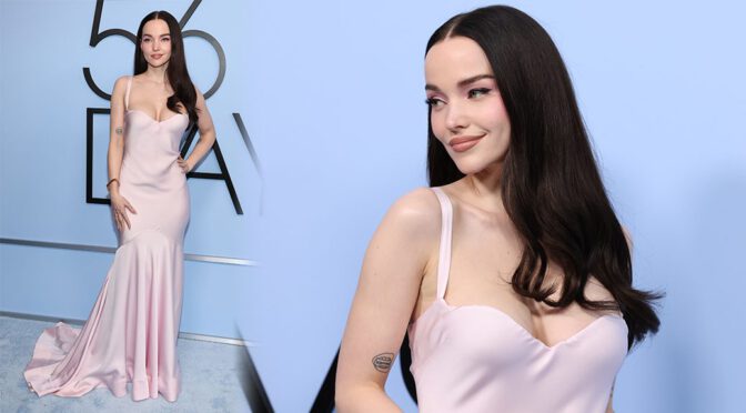 Dove Cameron’s Cleavage Bombshell in Plunging Pink at 56 Days Premiere