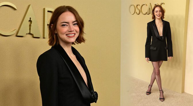 Emma Stone Turns Heads in Bold Black Blazer Mini at 2026 Oscar Nominees Luncheon