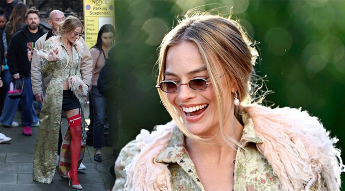 Margot Robbie’s Jaw-Dropping Plunge & Red Stockings Set London Streets on Fire