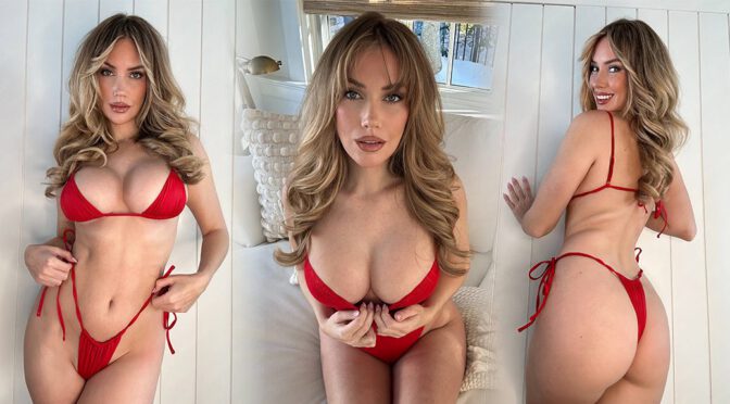 Paige Spiranac Thong Ass & Tits in Red String Bikini