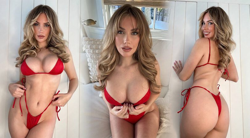 Paige Spiranac Thong Ass & Tits in Red String Bikini