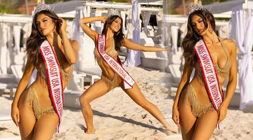 Rachel Pizzolato Sizzles in Gold Fringe Bikini – Miss Swimsuit USA International 2026!