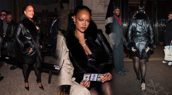 Rihanna’s Deep Cleavage and Sheer Tights Steal A$AP Rocky’s AWGE Show