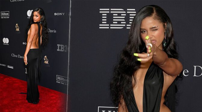 Tyla Plunging Cut-Out Gown: See Her Sexy Pre-Grammy Look