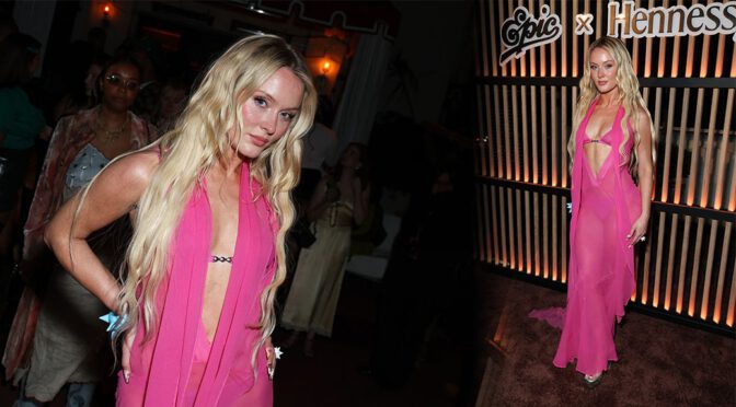 Zara Larsson Goes Sheer in Risqué Pink Dress at Grammy Party