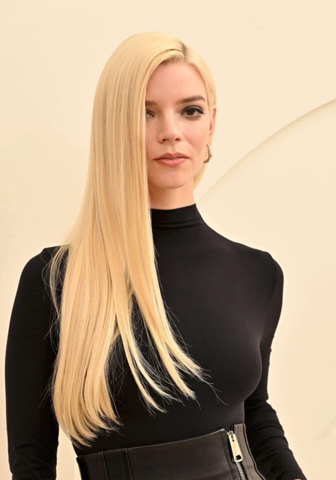 Anya Taylor Joy Leather Slit Skirt Braless Apple Tv Press Day