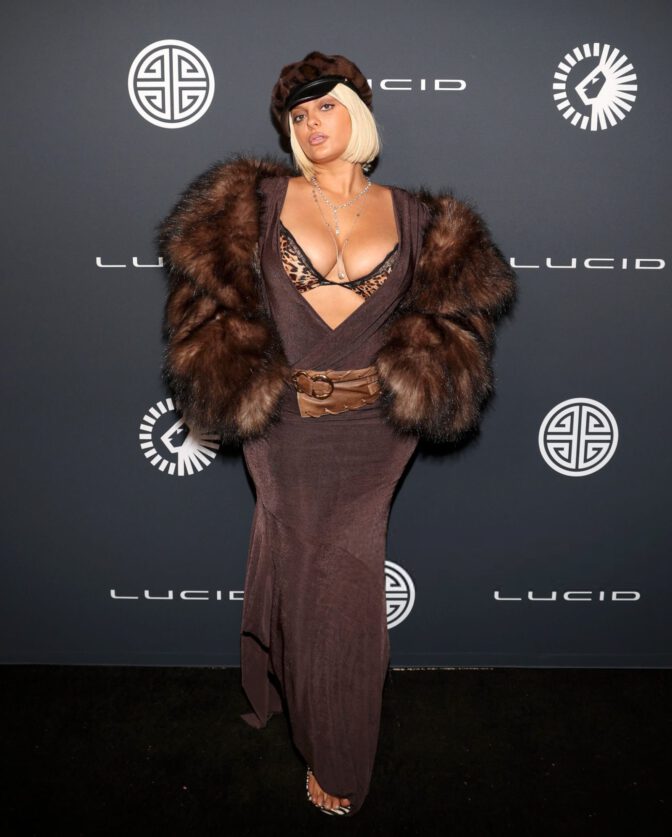 Bebe Rexha Cleavage Leopard Bra Grammys