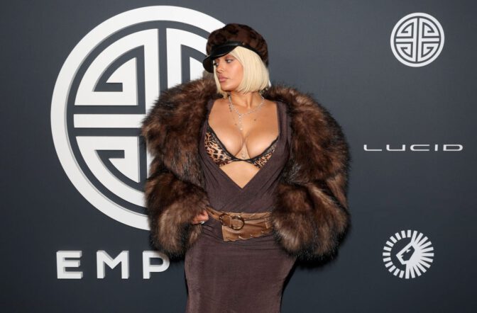 Bebe Rexha Cleavage Leopard Bra Grammys