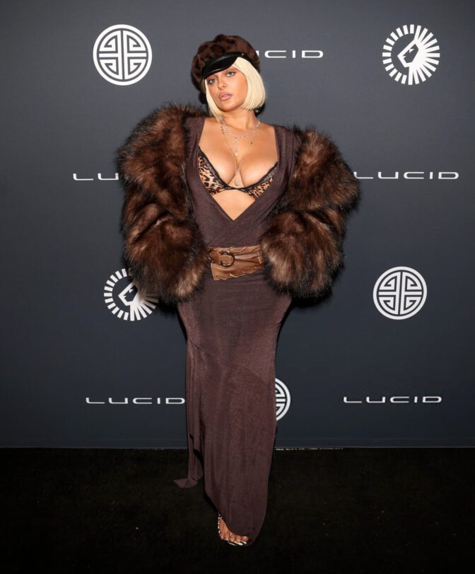 Bebe Rexha Cleavage Leopard Bra Grammys