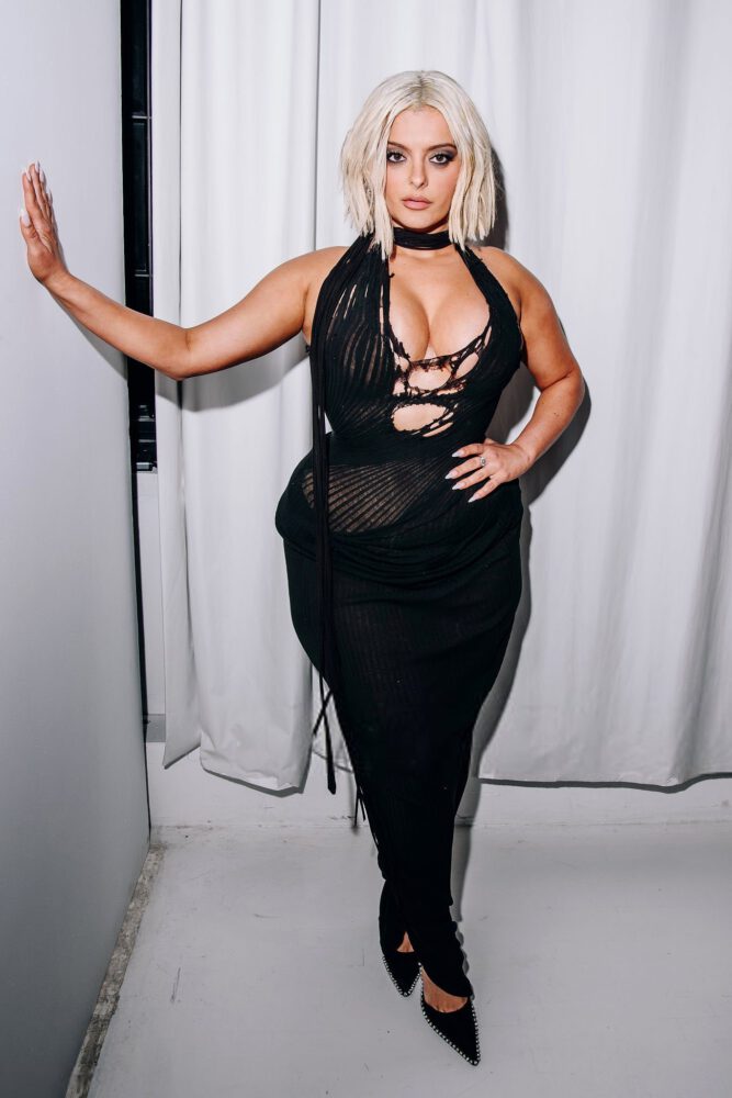 Bebe Rexha Huge Cleavage Sheer Cutout Dress Nyfw
