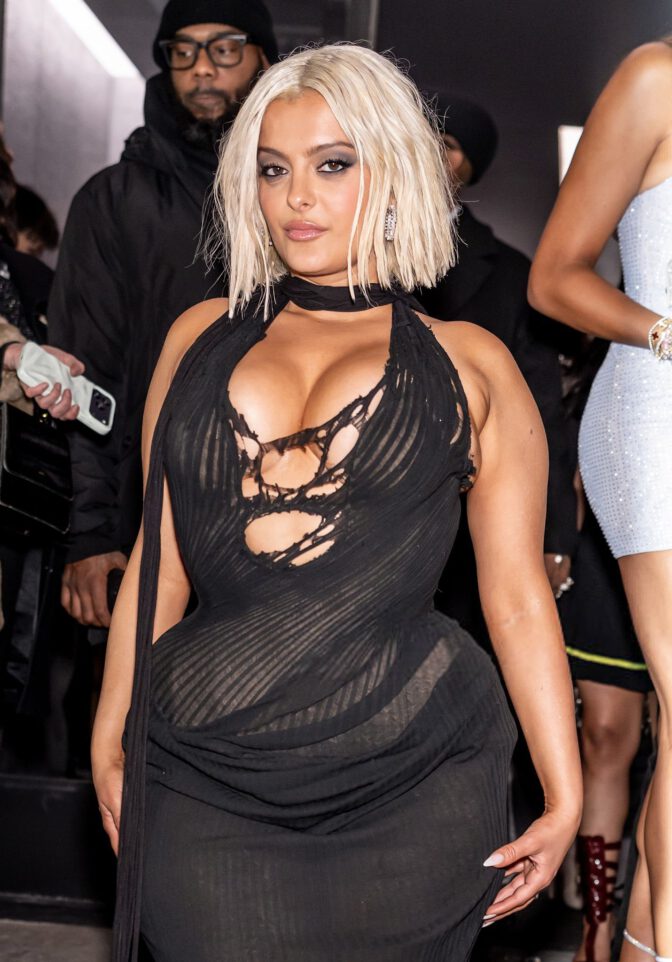 Bebe Rexha Huge Cleavage Sheer Cutout Dress Nyfw