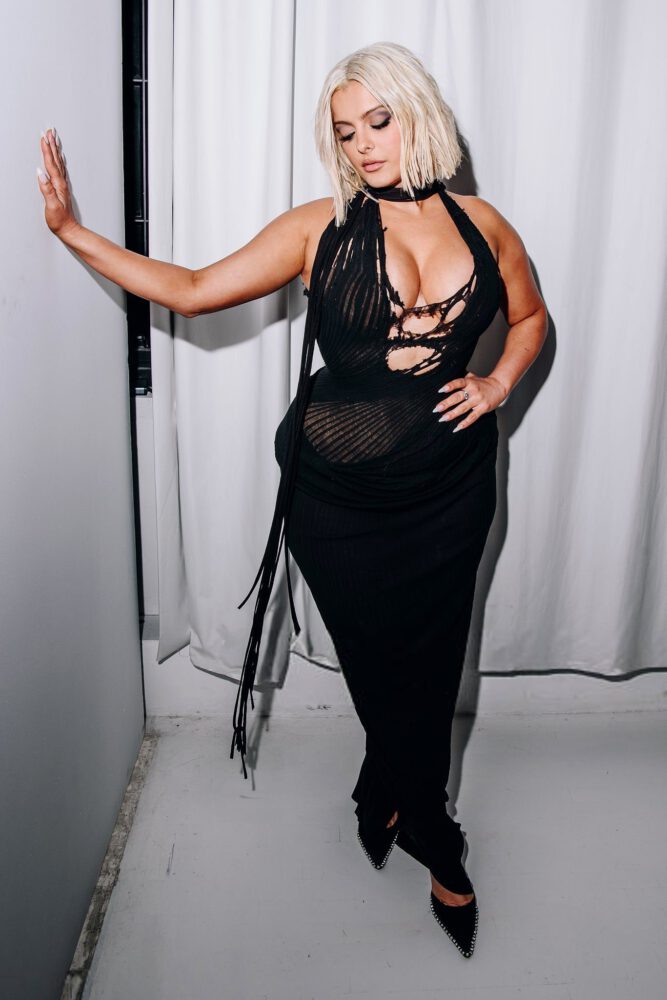 Bebe Rexha Huge Cleavage Sheer Cutout Dress Nyfw