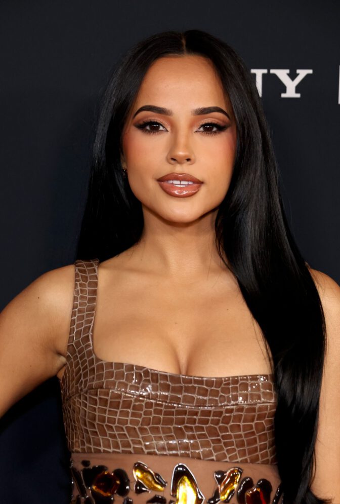 Becky G Sexy Sheer Liquid Silver Gown Pre Grammy