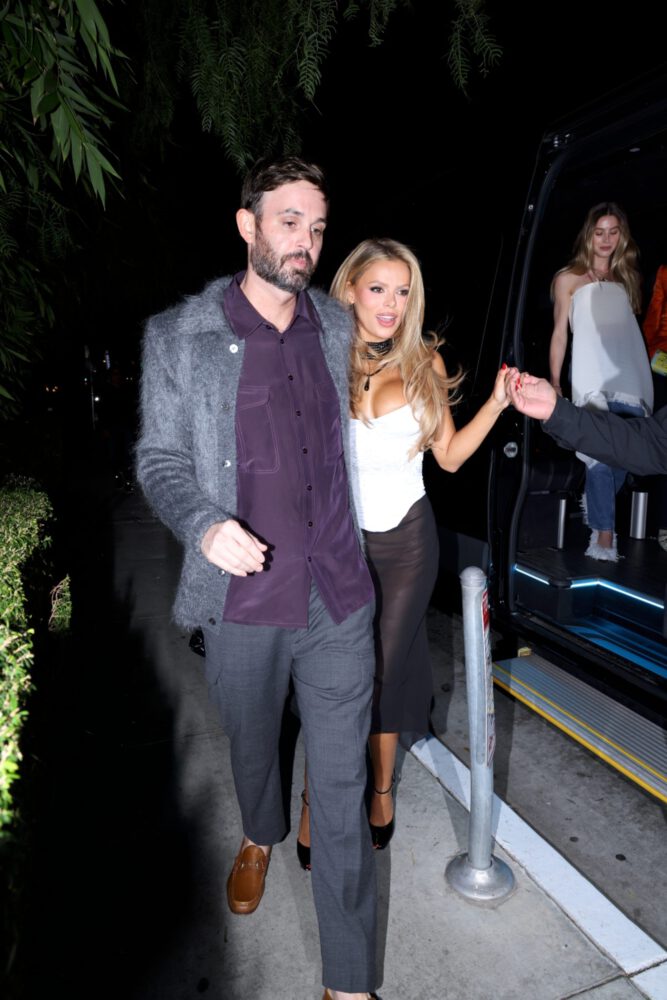 Brooks Nader Cleavage White Corset Sheer Skirt Birthday Dinner