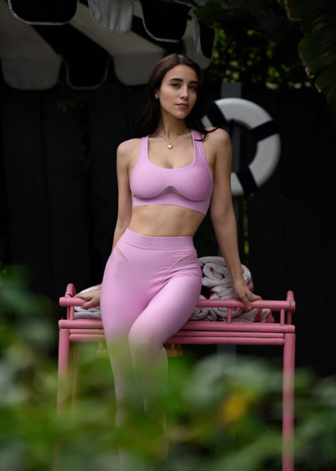 Caylee Cowan Pink Alo Mesh Bra Cleavage