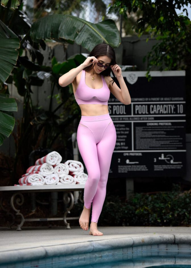 Caylee Cowan Pink Alo Mesh Bra Cleavage