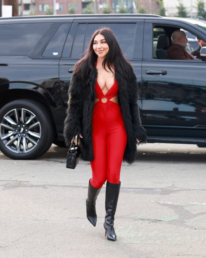 Chantel Jeffries Plunging Red Jumpsuit Cleavage Fanatics