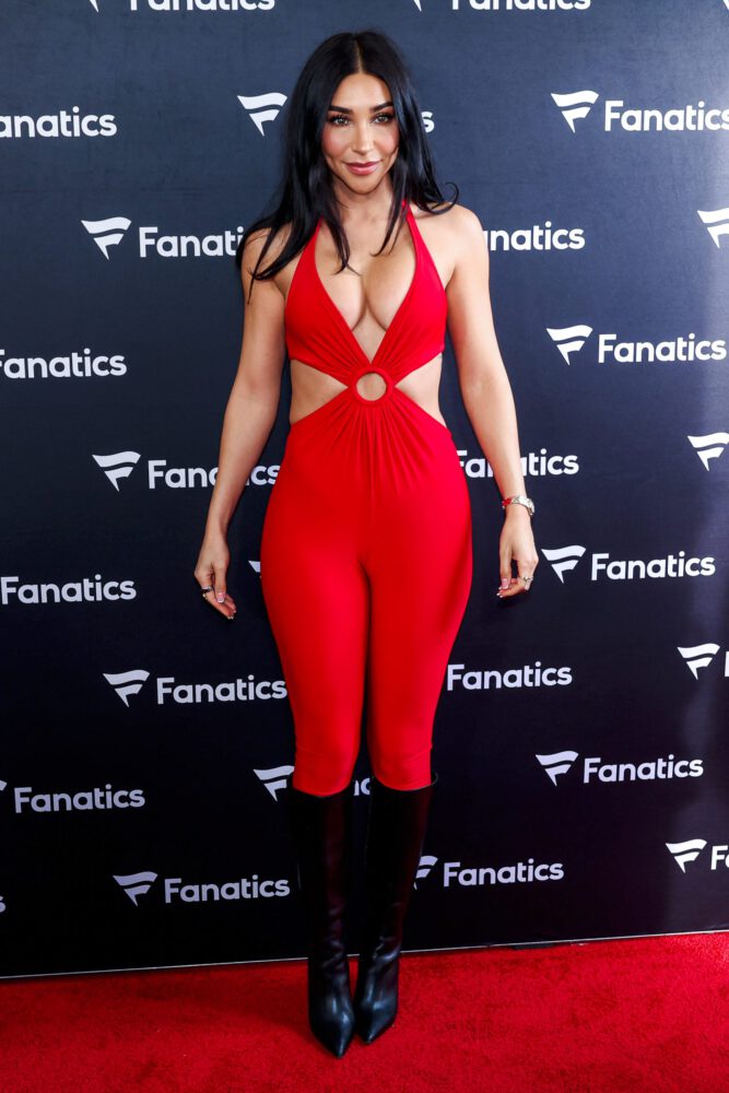 Chantel Jeffries Plunging Red Jumpsuit Cleavage Fanatics
