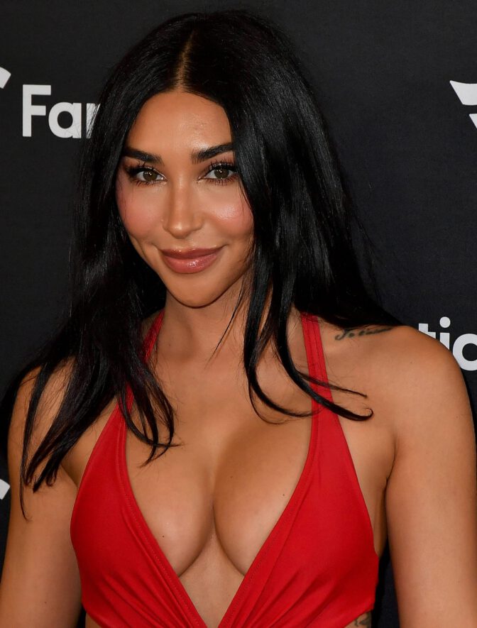 Chantel Jeffries Plunging Red Jumpsuit Cleavage Fanatics
