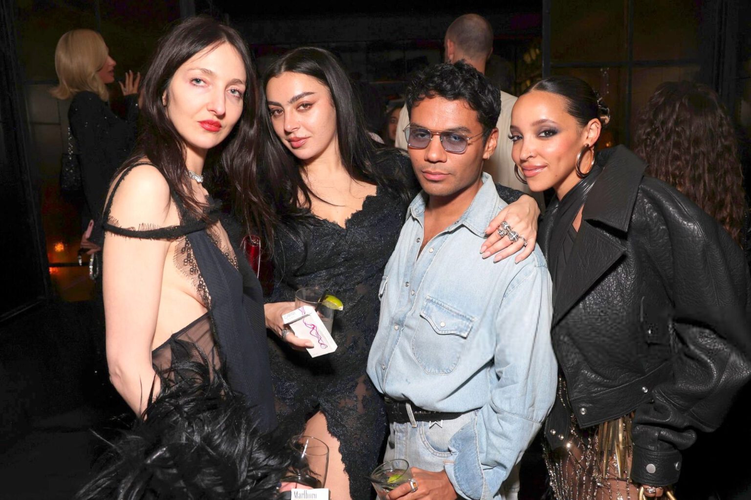 Party Remained Charli Xcx Sheer Black Lace Dress Cleavage High Slit Grammy After Party ...