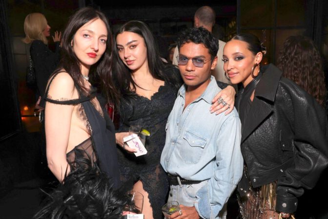 Charli Xcx Sheer Black Lace Dress Cleavage High Slit Grammy After Party