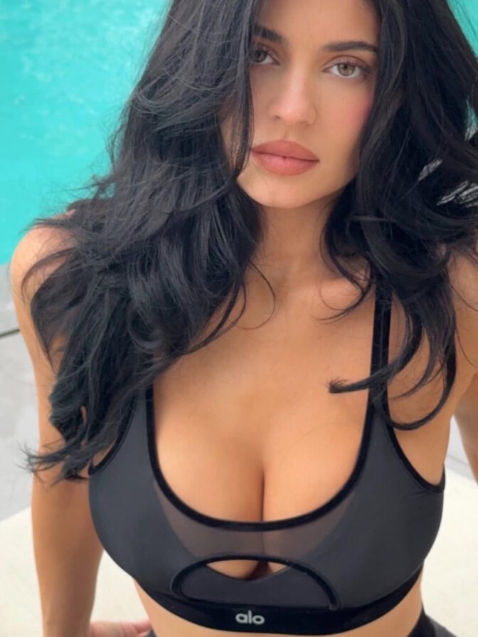 Kylie Jenner Huge Cleavage Plunging Alo Bra