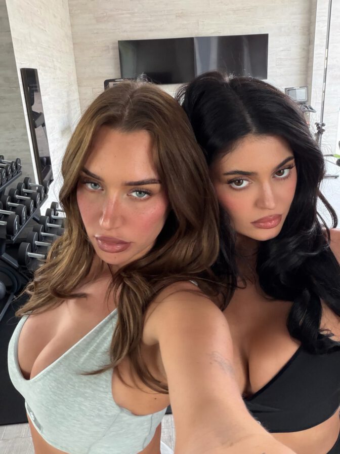 Kylie Jenner Huge Cleavage Plunging Alo Bra