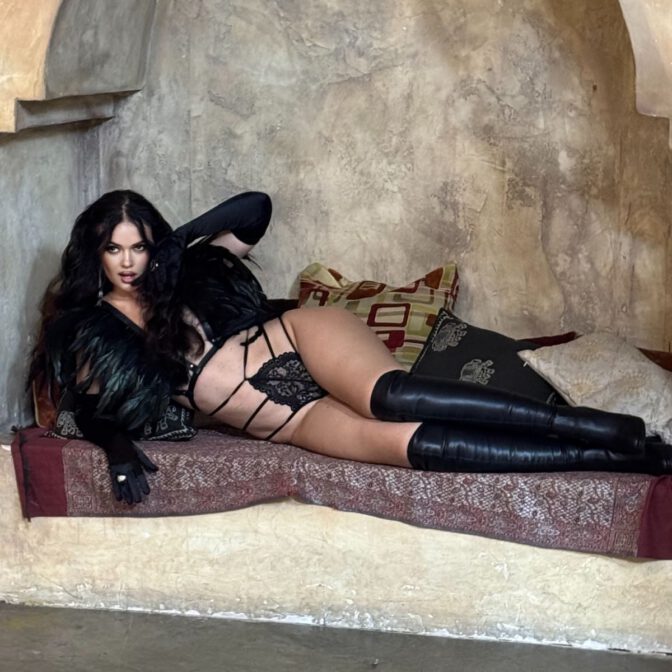 Natasha Blasick Black Feather Lingerie Cleavage Curves