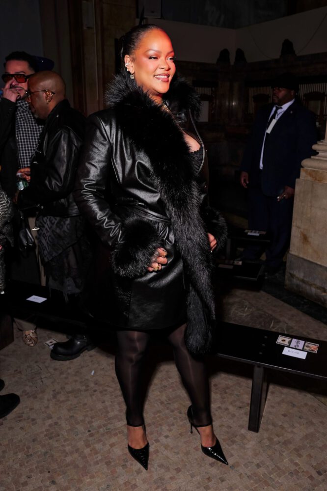 Rihanna Cleavage Leather Coat Awge Show Nyfw