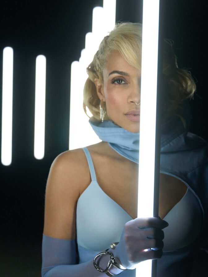 Rosario Dawson Blue Lingerie Cleavage Eby Shoot