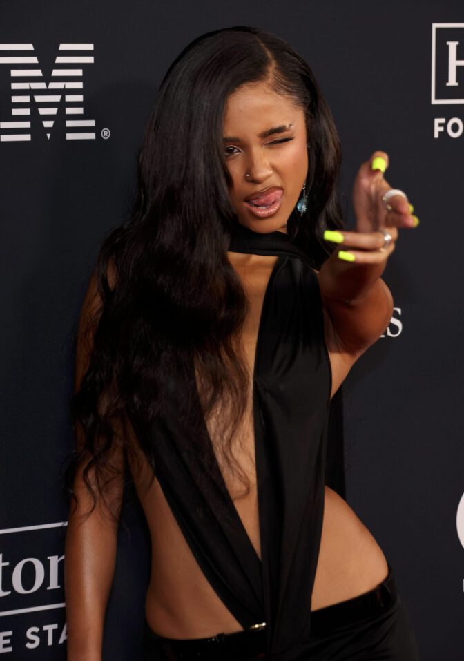 Tyla Sexy Pre Grammy Cutout Dress Cleavage