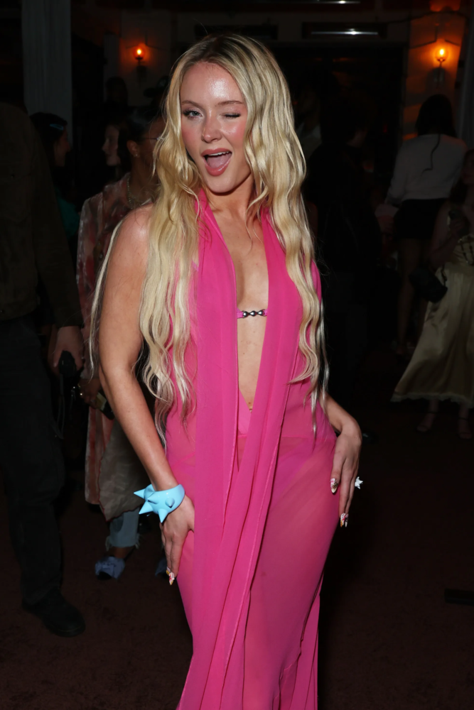 Zara Larsson Pink See Through Dress Grammy Party