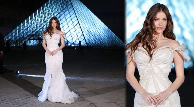 Barbara Palvin’s Sultry Louvre Look: Deep Cleavage and Killer Body in Sexy Ribbon Gown