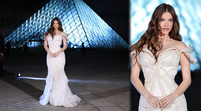 Barbara Palvin’s Sultry Louvre Look: Deep Cleavage and Killer Body in Sexy Ribbon Gown