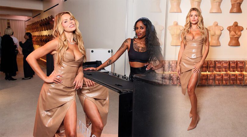 Brooks Nader’s Hourglass Body on Full Display in Skintight Latex at Shapewear Launch