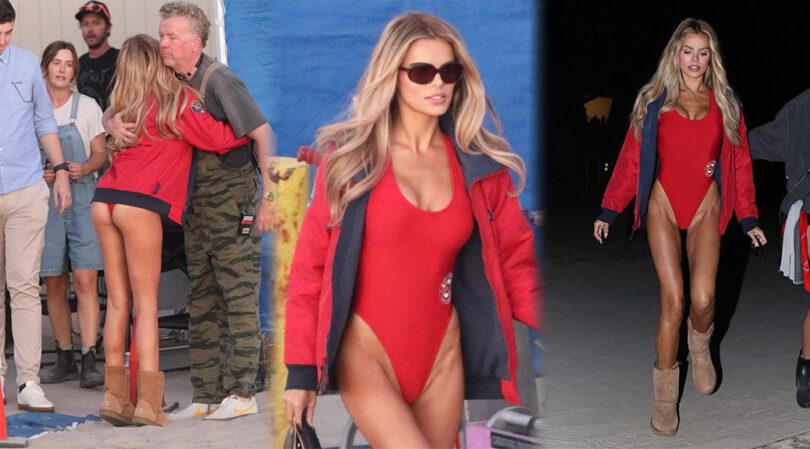 Brooks Nader Shows Off Massive Cleavage and Toned Ass in Red One-Piece