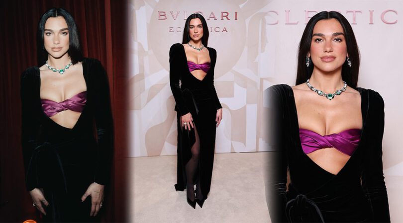 Sultry and Busty: Dua Lipa Flashes Massive Cleavage in Plunging Purple Bodice