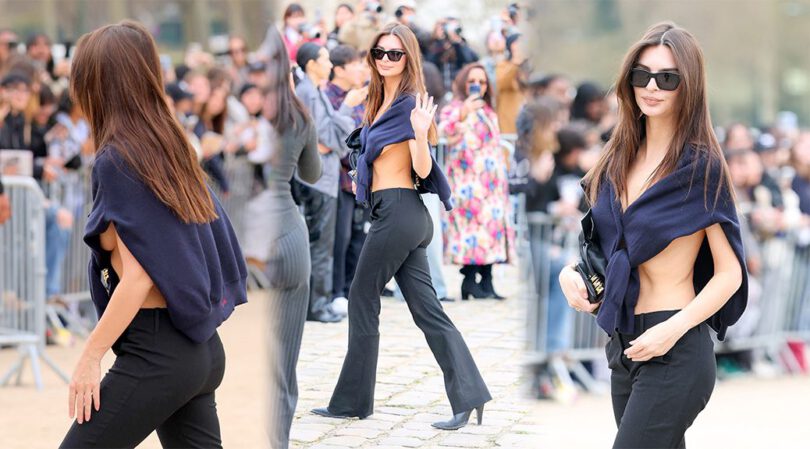 Emily Ratajkowski Braless And Bare – Underboob Heaven In Tight Pants At Paris Fashion Week