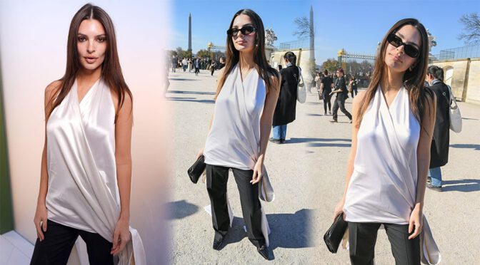 Emily Ratajkowski Goes Braless in Slippery Satin at Dior – Pokies Alert in Paris!