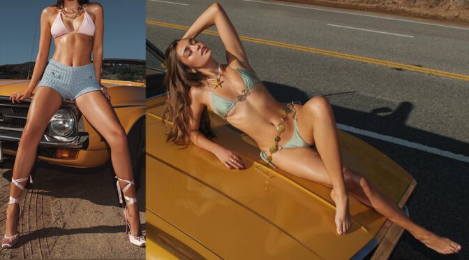 Presley Elise Oiled Up and Spread Out on a Classic Mustang