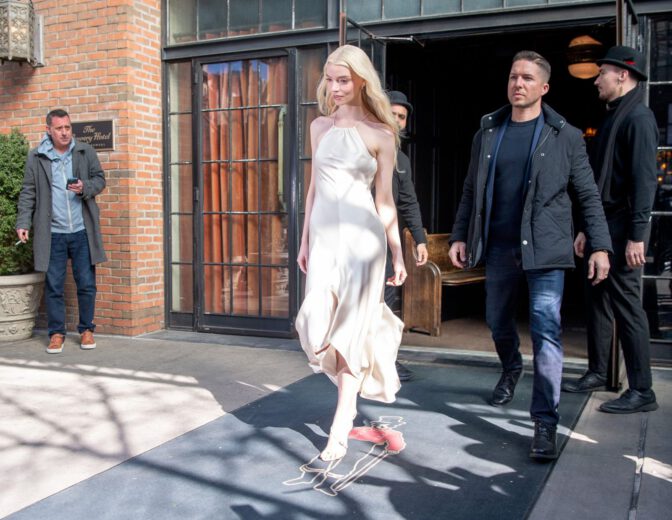 Anya Taylor Joy Braless Pokies Nyc Satin Dress