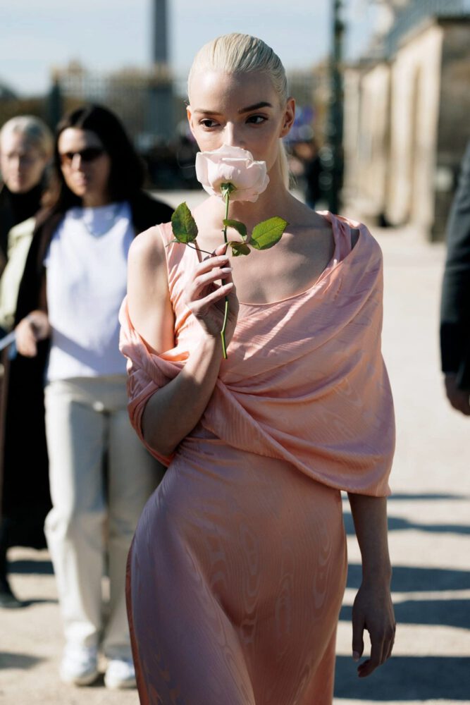 Anya Taylor Joy Sexy Pink Dior Slip Dress Paris Fashion Week