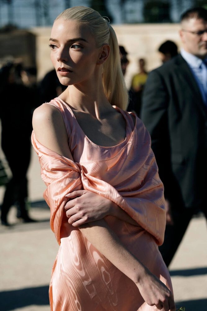 Anya Taylor Joy Sexy Pink Dior Slip Dress Paris Fashion Week