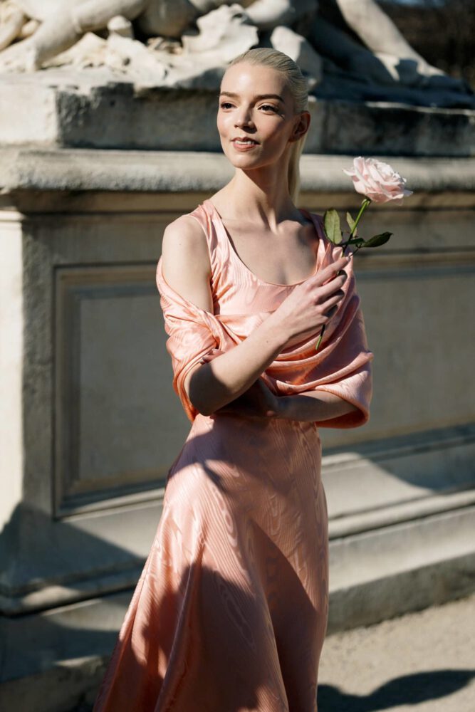 Anya Taylor Joy Sexy Pink Dior Slip Dress Paris Fashion Week