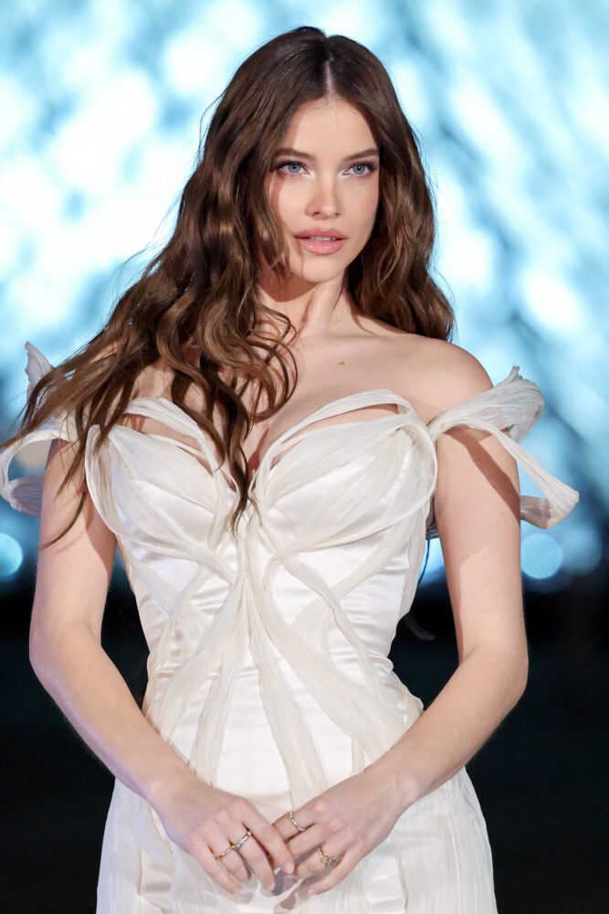 Barbara Palvin Hot Cleavage Ribbon Gown Paris Fashion Week Louvre